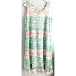 Cloth & Portrait A-Line Women's Eyelet Midi Dress Lined White Mint Peach - Large